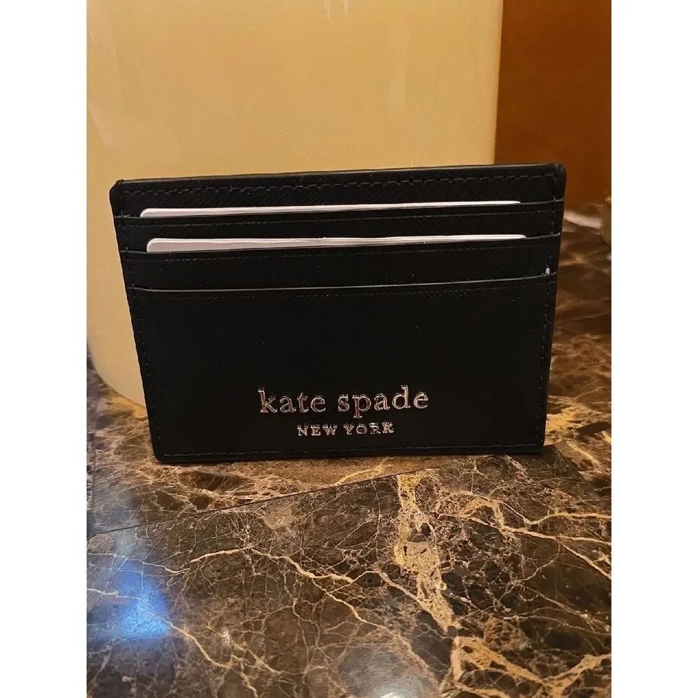 kate spade Black Card Holder with Gold Logo